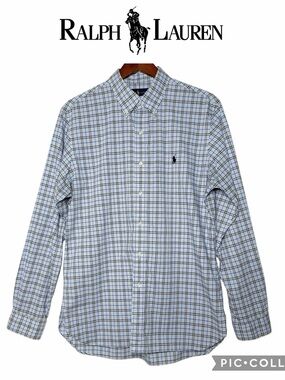 Ralph Lauren slim fit plaid long sleeve shirt size L  blue yellow